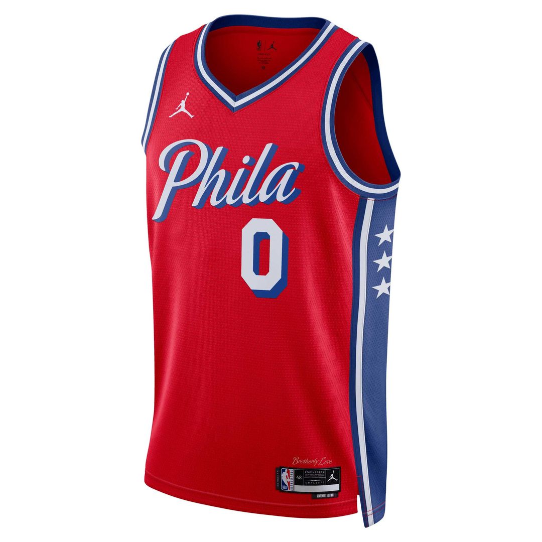 Tyrese Maxey Philadelphia 76ers Jordan Brand Unisex Swingman Jersey - Statement Edition - Red Official NBA Team Apparel Basketball Fan Gear