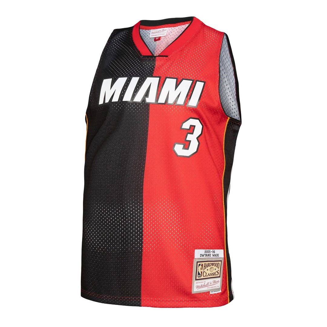 Dwyane Wade Miami Heat Mitchell & Ness Big & Tall Hardwood Classics 2005/06 Split Swingman Jersey - Black/Red Official NBA Team Apparel Basketball Fan