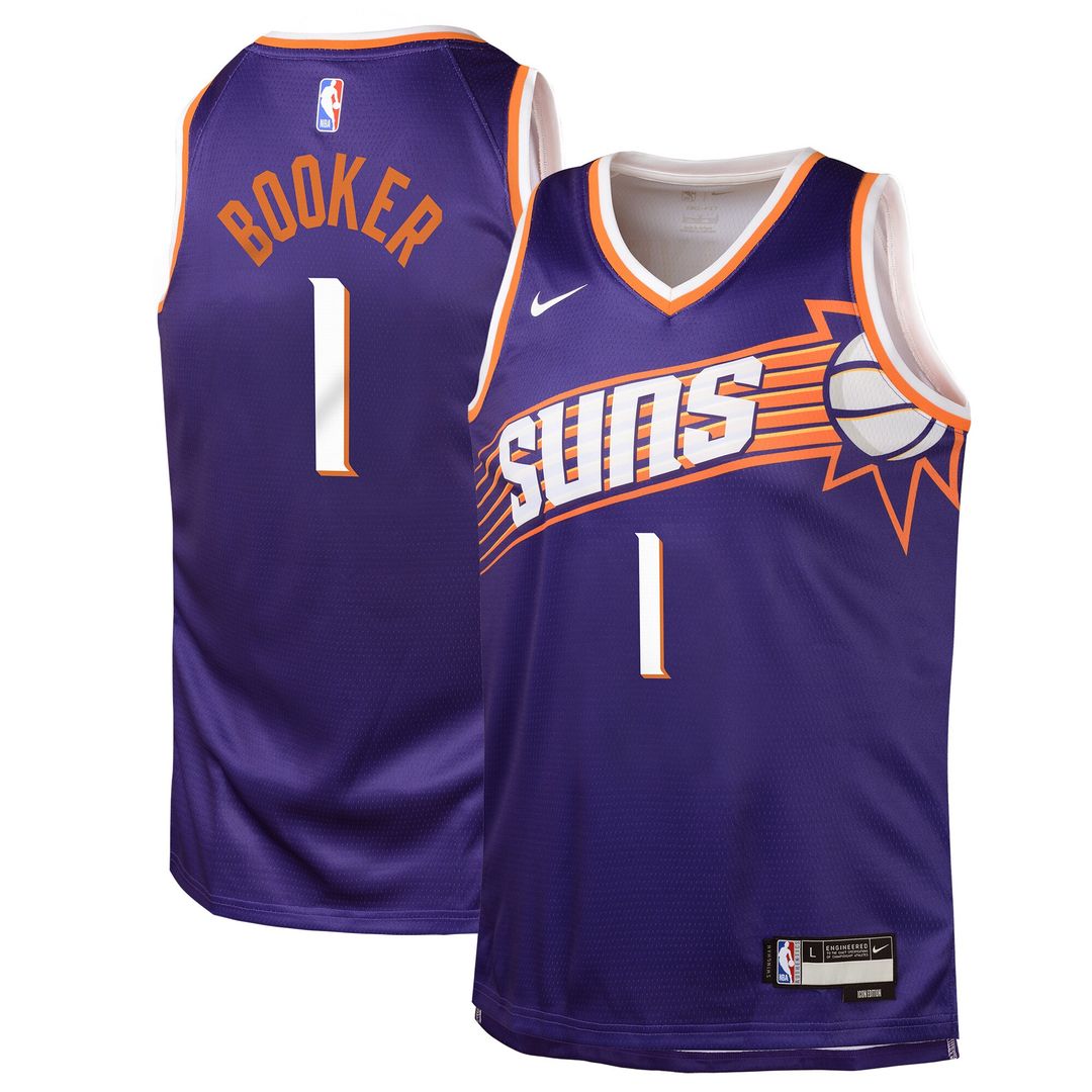 Devin Booker Phoenix Suns Nike Youth Swingman Jersey - Icon Edition - Purple Official NBA Team Apparel Basketball Fan Gear