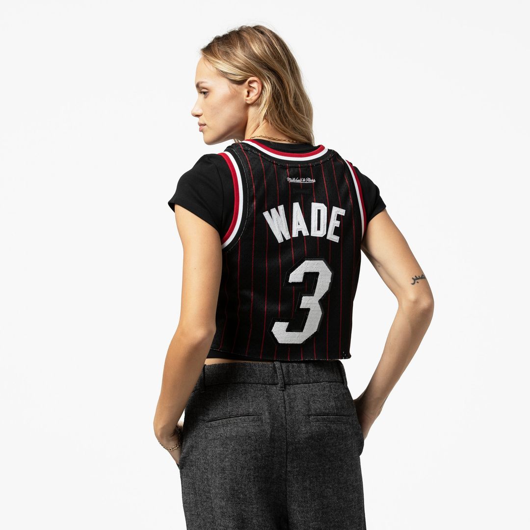 Dwyane Wade Miami Heat Mitchell & Ness x DANNIJO Women's Fashion Cropped Basketball Jersey - Black Official NBA Team Apparel Basketball Fan Gear