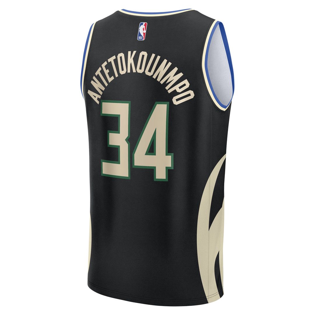 Giannis Antetokounmpo Milwaukee Bucks Fanatics Fast Break Replica Player Jersey - Statement Edition - Black Official NBA Team Apparel Basketball Fan G