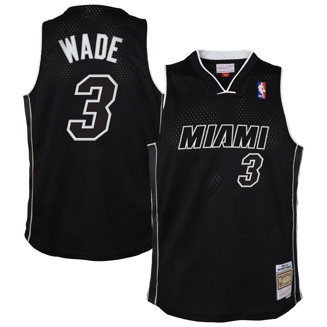 Dwyane Wade Miami Heat Mitchell & Ness Youth 2011/12 Hardwood Classics Swingman Alternate Jersey - Black Official NBA Team Apparel Basketball Fan Gear