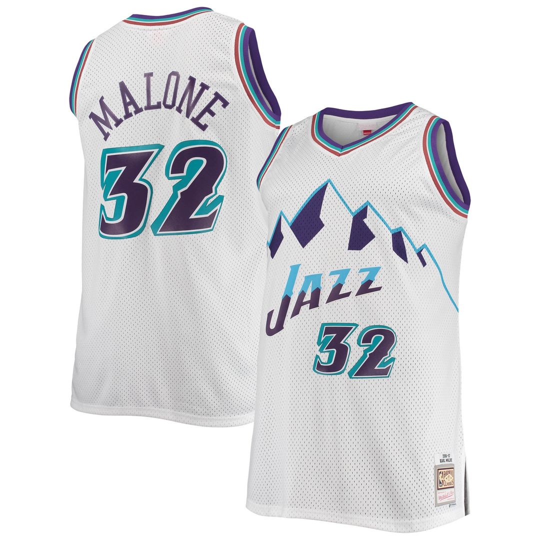 Karl Malone Utah Jazz Mitchell & Ness 1996/97 Big & Tall Hardwood Classics Swingman Jersey - White Official NBA Team Apparel Basketball Fan Gear