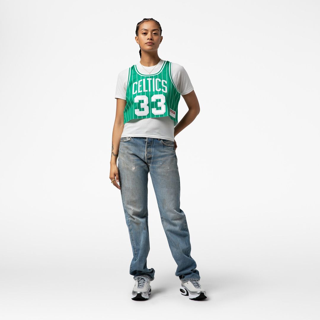 Larry Bird Boston Celtics Mitchell & Ness x DANNIJO Women's Fashion Cropped Basketball Jersey - Kelly Green Official NBA Team Apparel Basketball Fan G