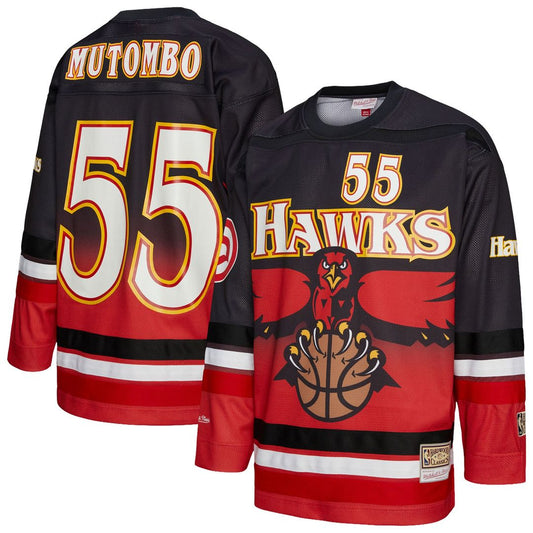 Dikembe Mutombo Atlanta Hawks Mitchell & Ness Unisex Maxxed Out Fashion Hockey Jersey - Red Official NBA Team Apparel Basketball Fan Gear
