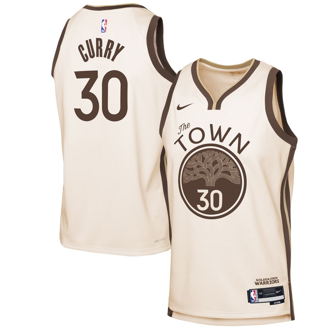 Stephen Curry Golden State Warriors Nike Youth 2025/26 City Edition Swingman Jersey - Tan Official NBA Team Apparel Basketball Fan Gear