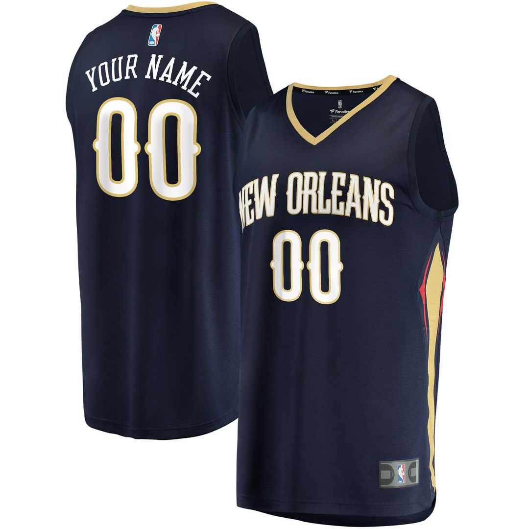 New Orleans Pelicans Fanatics Fast Break Custom Replica Jersey Navy - Icon Edition Official NBA Team Apparel Basketball Fan Gear