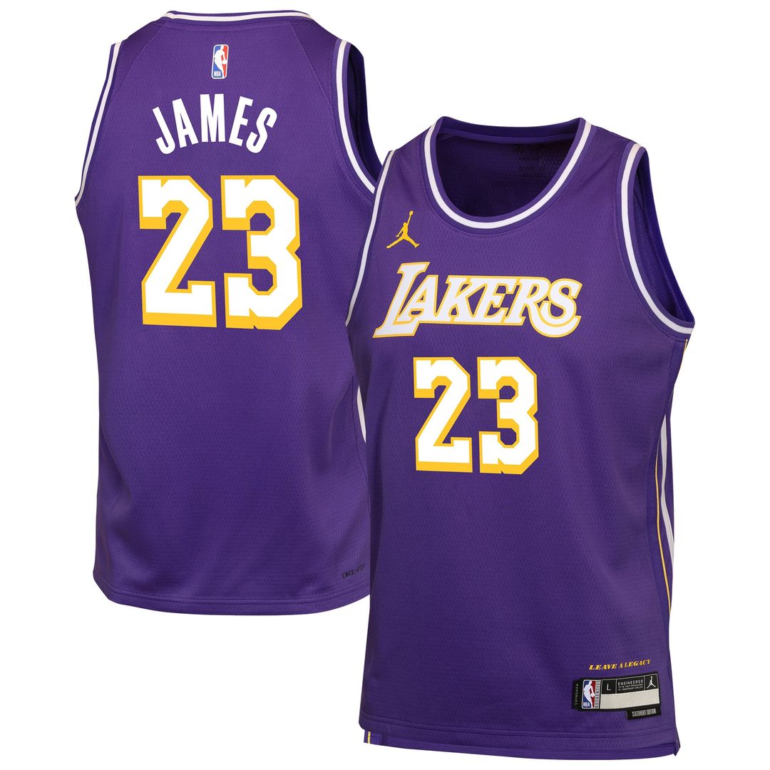 LeBron James Los Angeles Lakers Jordan Brand Youth Swingman Jersey - Statement Edition - Purple Official NBA Team Apparel Basketball Fan Gear