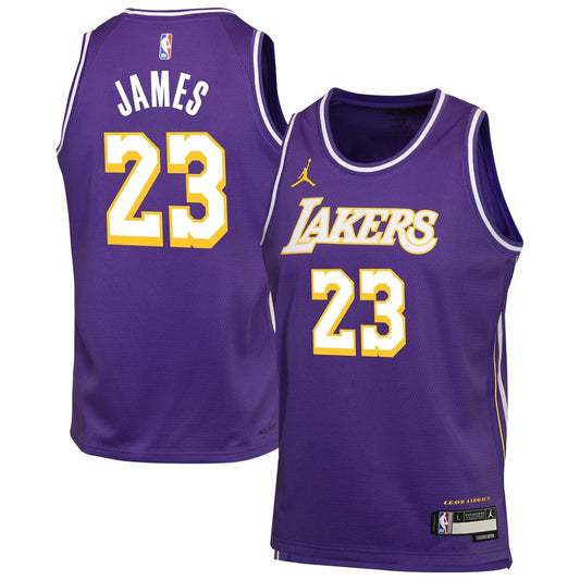 LeBron James Los Angeles Lakers Jordan Brand Youth Swingman Jersey - Statement Edition - Purple Official NBA Team Apparel Basketball Fan Gear