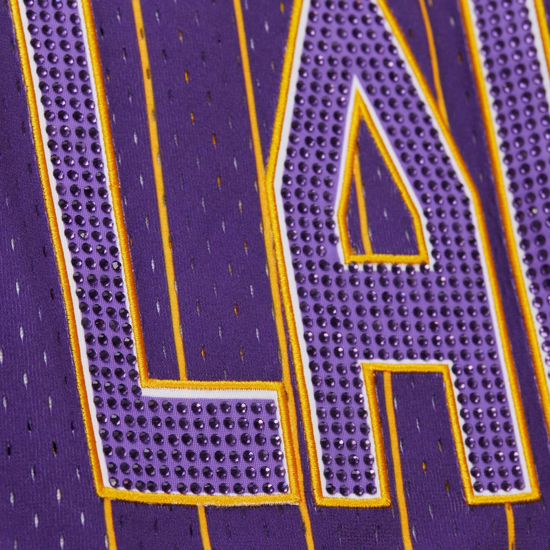 Los Angeles Lakers Mitchell & Ness x DANNIJO Women's Fashion Baseball Jersey - Purple Official NBA Team Apparel Basketball Fan Gear