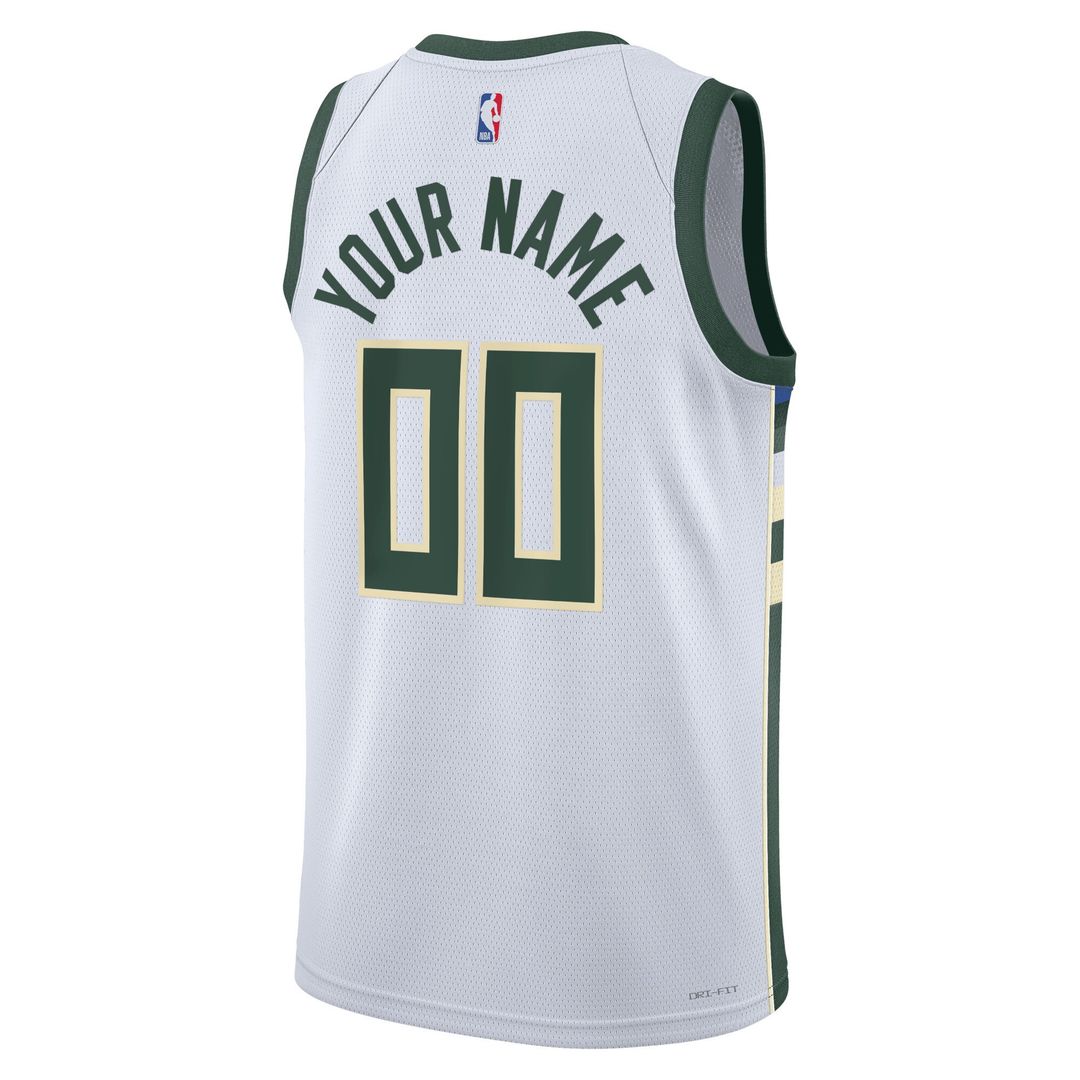 Milwaukee Bucks Nike Unisex Swingman Custom Jersey White - Association Edition Official NBA Team Apparel Basketball Fan Gear