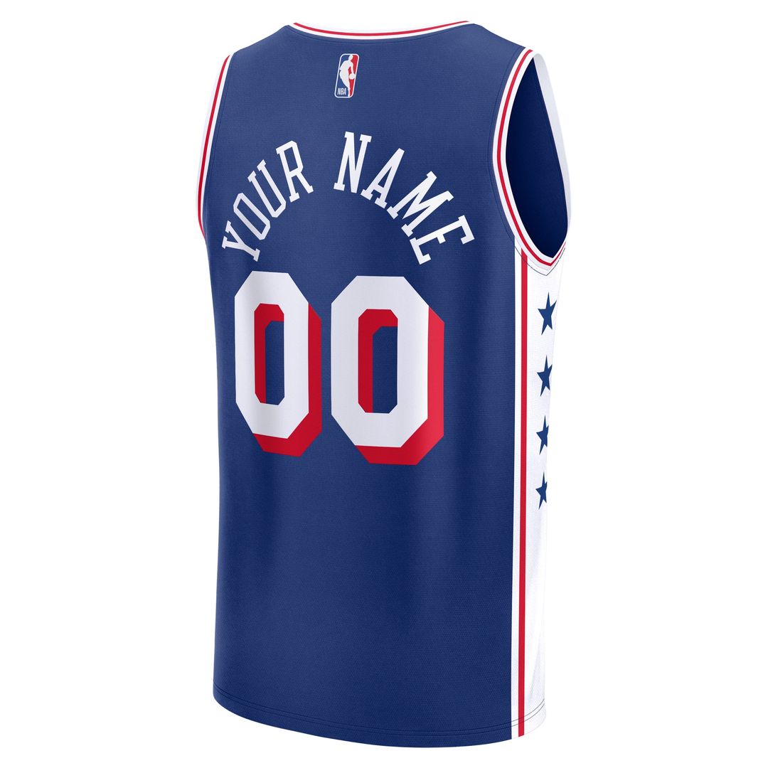Philadelphia 76ers Fanatics Fast Break Custom Jersey - Icon Edition - Blue Official NBA Team Apparel Basketball Fan Gear