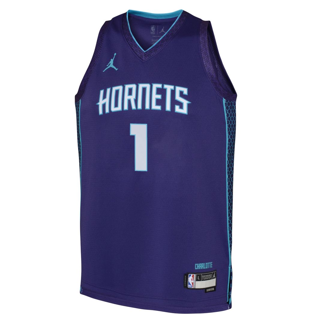 LaMelo Ball Charlotte Hornets Jordan Brand Youth Swingman Jersey - Statement Edition - Purple Official NBA Team Apparel Basketball Fan Gear