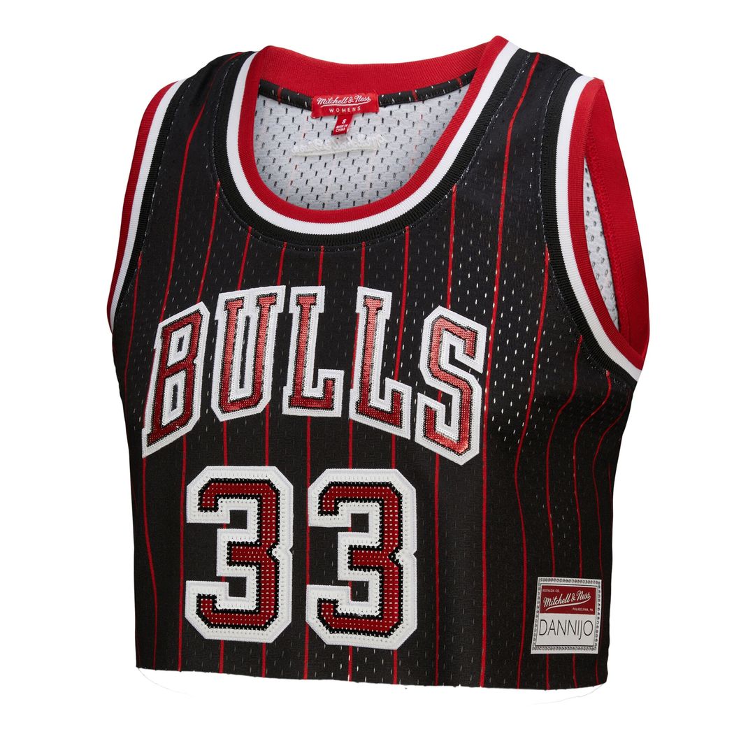 Scottie Pippen Chicago Bulls Mitchell & Ness x DANNIJO Women's Fashion Cropped Basketball Jersey - Black Official NBA Team Apparel Basketball Fan Gear