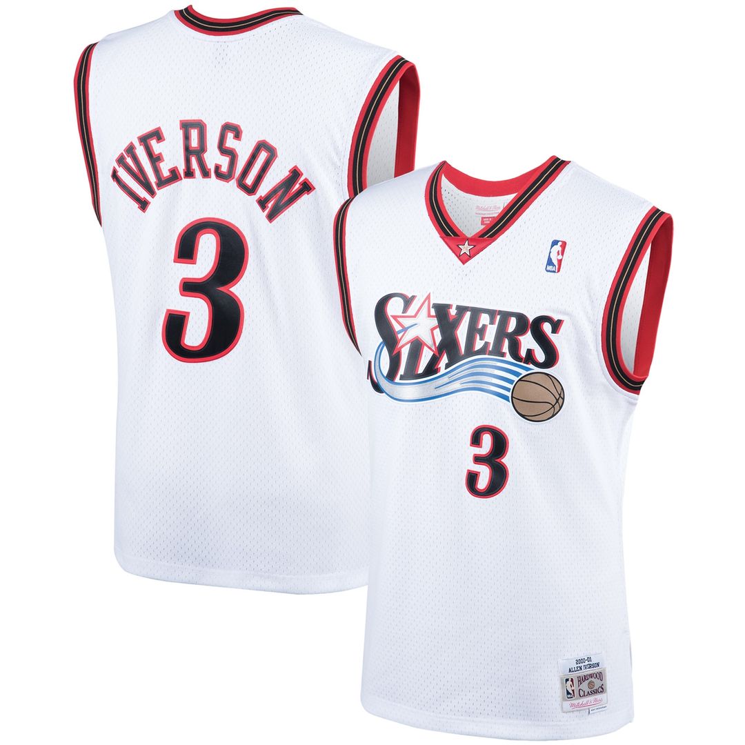 Allen Iverson Philadelphia 76ers Mitchell & Ness Hardwood Classics Swingman Jersey - White Official NBA Team Apparel Basketball Fan Gear