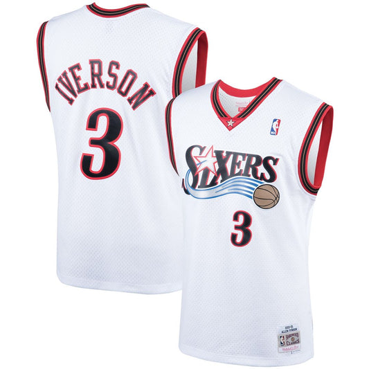 Allen Iverson Philadelphia 76ers Mitchell & Ness Hardwood Classics Swingman Jersey - White Official NBA Team Apparel Basketball Fan Gear