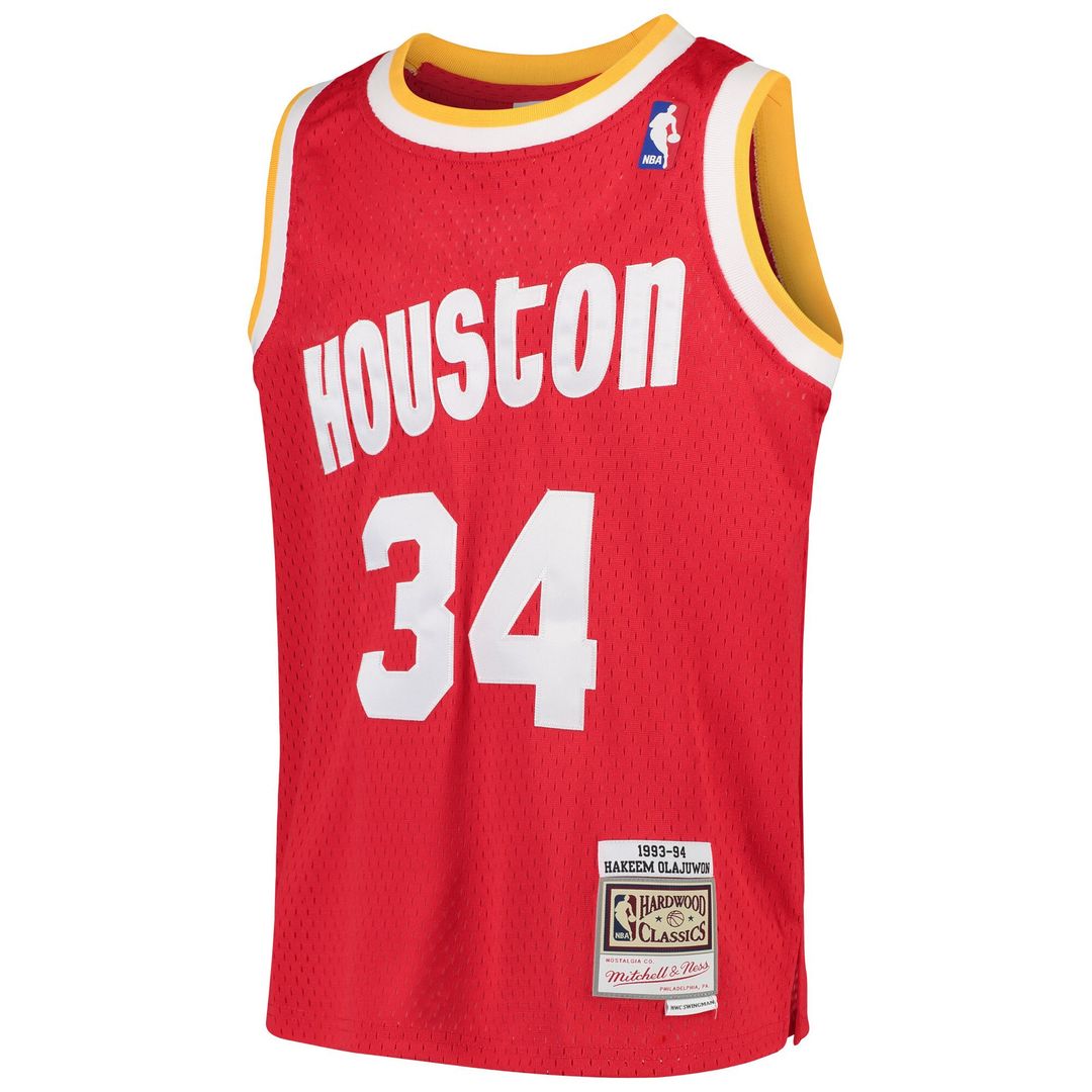 Hakeem Olajuwon Houston Rockets Mitchell & Ness Youth 1996/97 Hardwood Classics Swingman Jersey - Red Official NBA Team Apparel Basketball Fan Gear