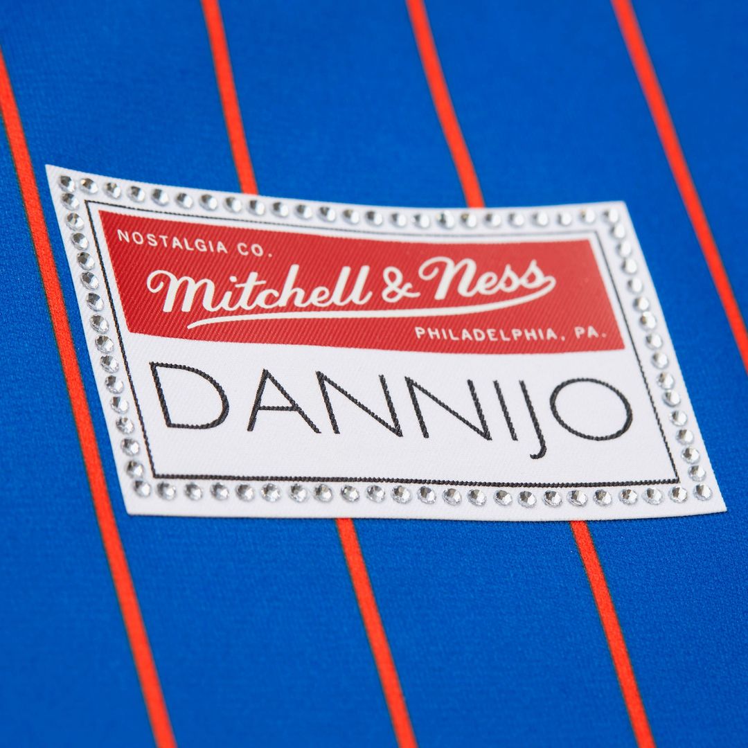 Patrick Ewing New York Knicks Mitchell & Ness x DANNIJO Women's Name & Number Cropped Football Jersey - Blue Official NBA Team Apparel Basketball Fan