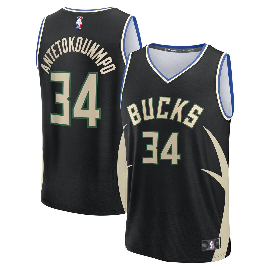 Giannis Antetokounmpo Milwaukee Bucks Fanatics Fast Break Replica Player Jersey - Statement Edition - Black Official NBA Team Apparel Basketball Fan G