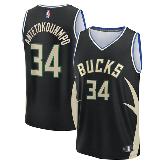 Giannis Antetokounmpo Milwaukee Bucks Fanatics Fast Break Replica Player Jersey - Statement Edition - Black Official NBA Team Apparel Basketball Fan G