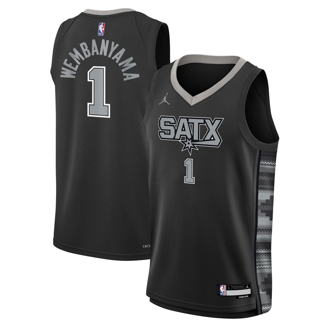 Victor Wembanyama San Antonio Spurs Jordan Brand Youth Swingman Jersey - Statement Edition - Black Official NBA Team Apparel Basketball Fan Gear