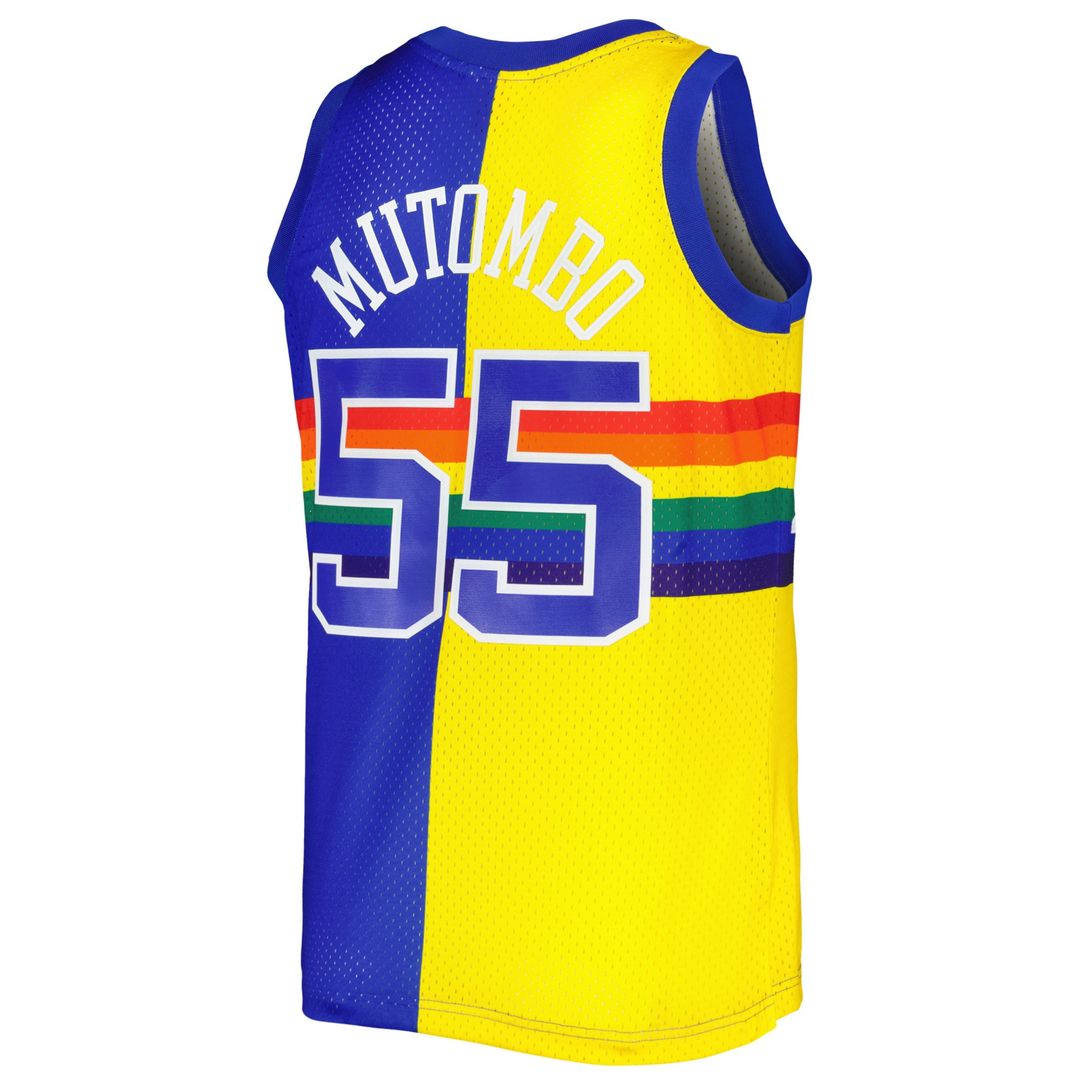 Dikembe Mutombo Denver Nuggets Mitchell & Ness Hardwood Classics 1991/92 Split Swingman Jersey - Royal/Gold Official NBA Team Apparel Basketball Fan G