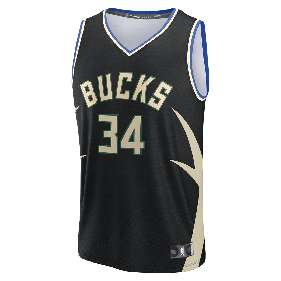 Giannis Antetokounmpo Milwaukee Bucks Fanatics Fast Break Replica Player Jersey - Statement Edition - Black Official NBA Team Apparel Basketball Fan G