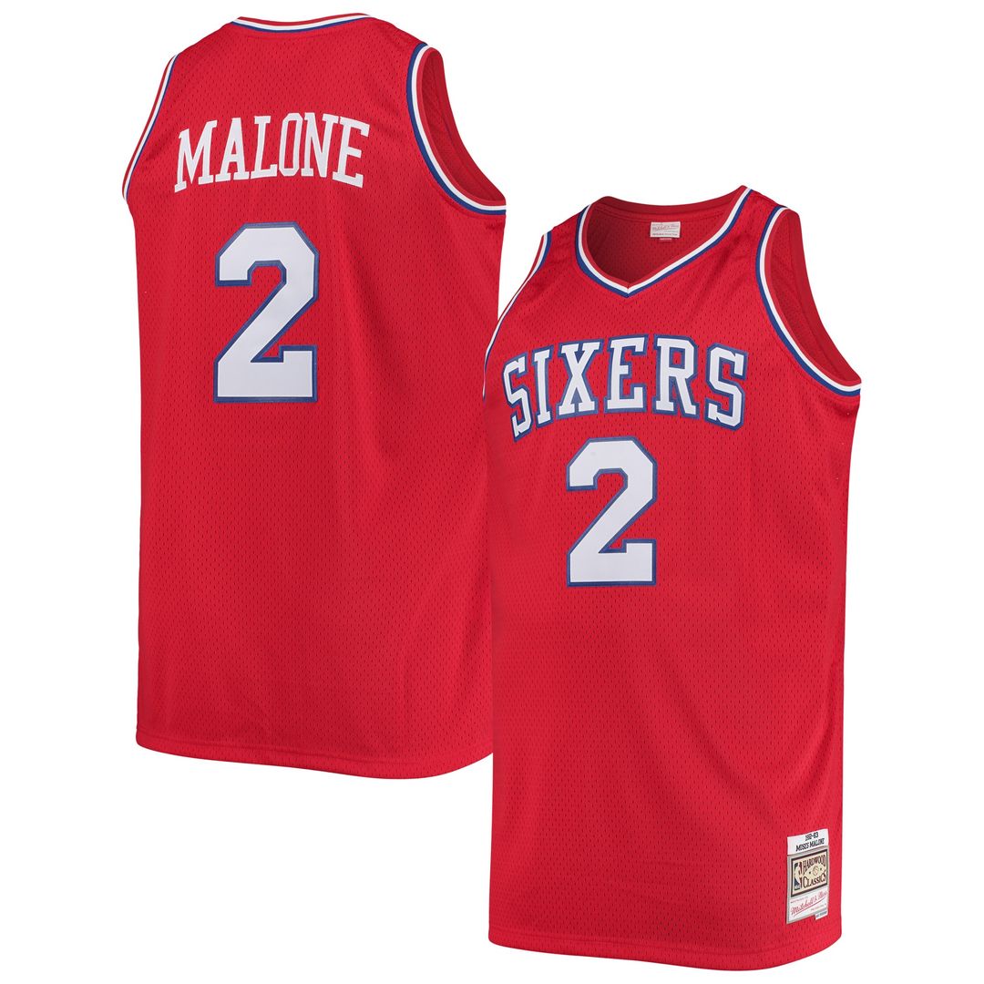 Moses Malone Philadelphia 76ers Mitchell & Ness 1982/83 Big & Tall Hardwood Classics Swingman Jersey - Red Official NBA Team Apparel Basketball Fan Ge