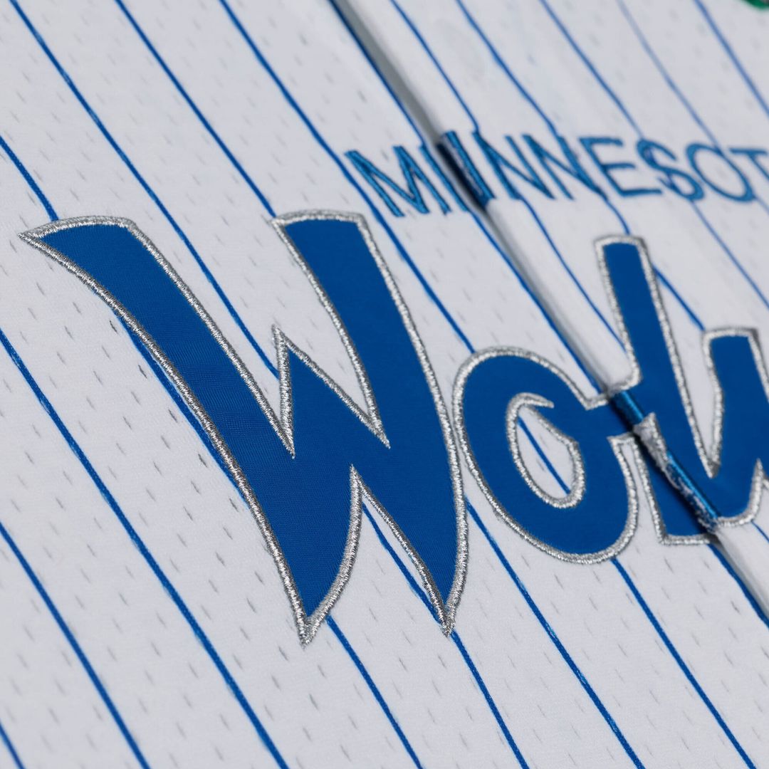 Minnesota Timberwolves Mitchell & Ness Head Coach Pinstripe Mesh Full-Button Baseball Jersey - White Official NBA Team Apparel Basketball Fan Gear