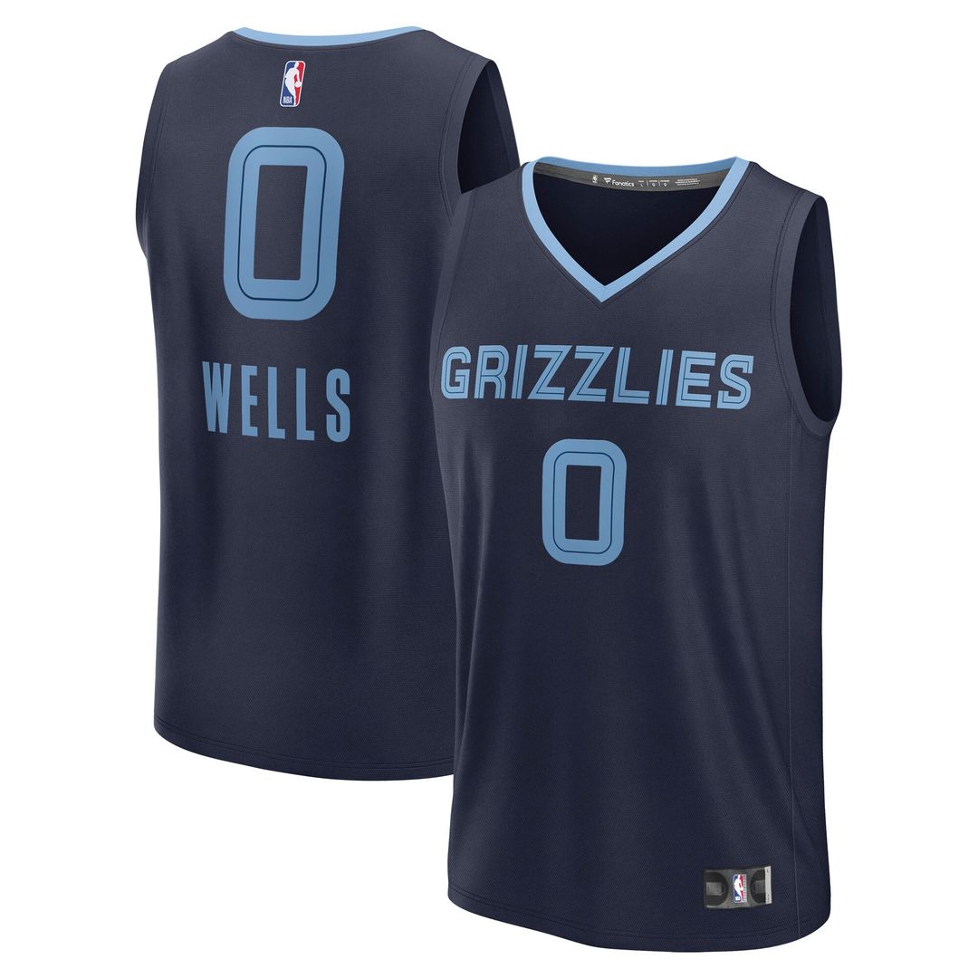 Jaylen Wells Memphis Grizzlies Fanatics Fast Break Replica Player Jersey - Icon Edition - Navy Official NBA Team Apparel Basketball Fan Gear