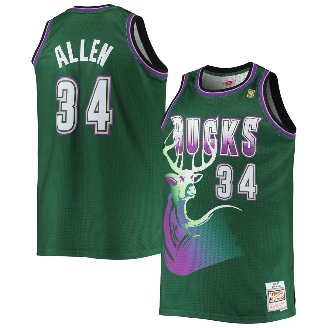 Ray Allen Milwaukee Bucks Mitchell & Ness Big & Tall 1996/97 Hardwood Classics Swingman Jersey - Hunter Green Official NBA Team Apparel Basketball Fan