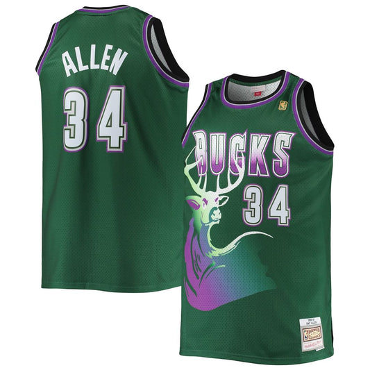 Ray Allen Milwaukee Bucks Mitchell & Ness Big & Tall 1996/97 Hardwood Classics Swingman Jersey - Hunter Green Official NBA Team Apparel Basketball Fan