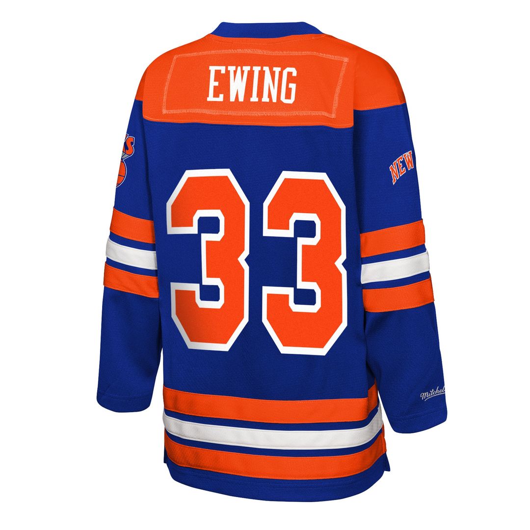 Patrick Ewing New York Knicks Mitchell & Ness Youth Maxxed Out 2.0 Fashion Hockey Jersey - Blue Official NBA Team Apparel Basketball Fan Gear