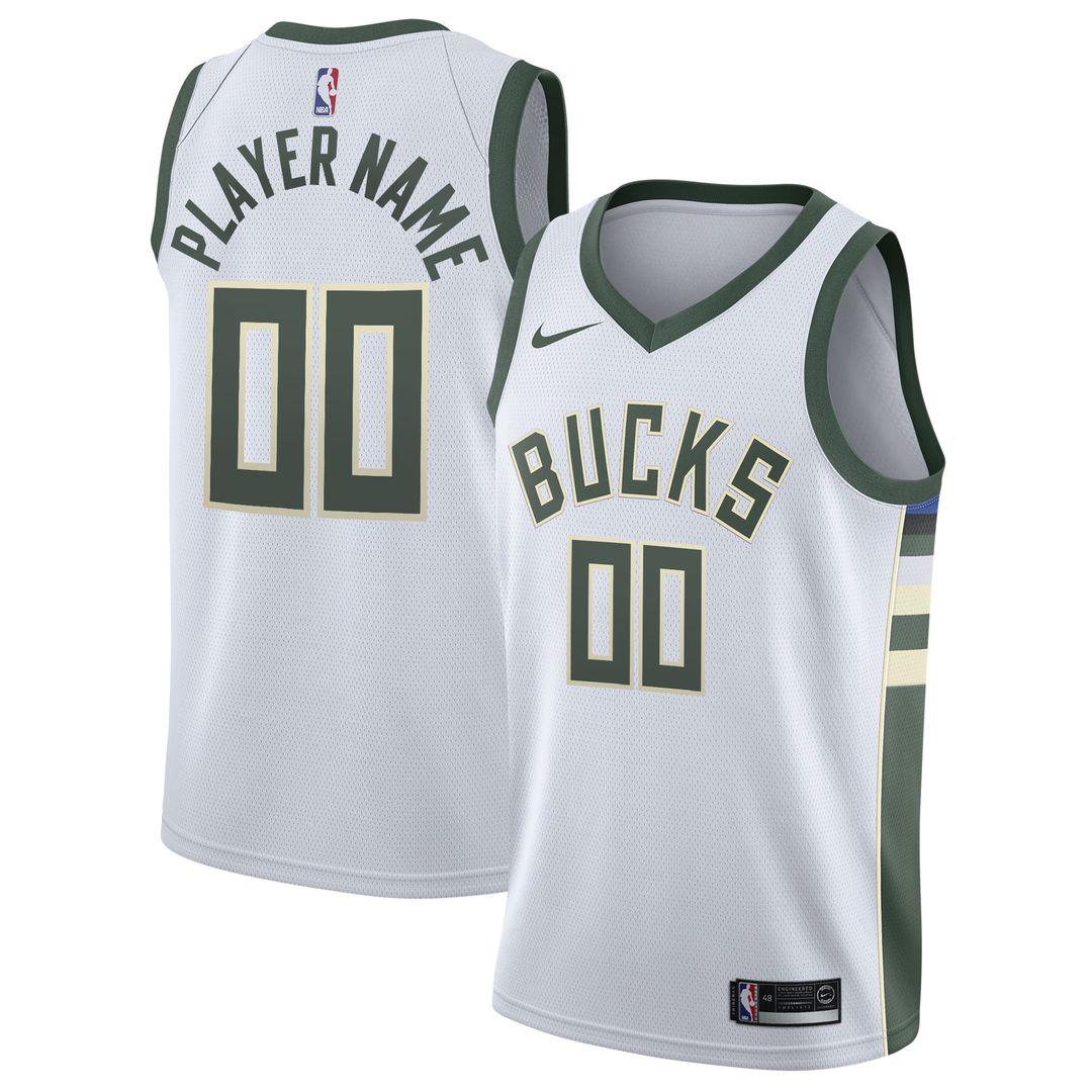 Milwaukee Bucks Nike 2020/21 Swingman Custom Jersey - Association Edition - White Official NBA Team Apparel Basketball Fan Gear