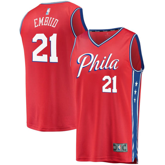 Joel Embiid Philadelphia 76ers Fanatics Youth 2019/20 Fast Break Replica Player Team Jersey - Statement Edition - Red Official NBA Team Apparel Basket