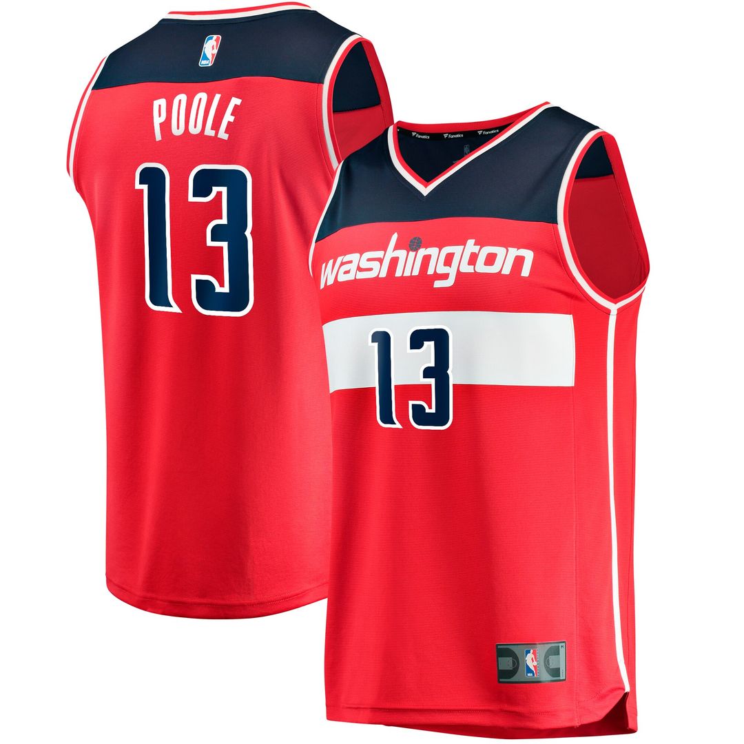 Jordan Poole Washington Wizards Fanatics Fast Break Player Jersey - Icon Edition - Red Official NBA Team Apparel Basketball Fan Gear