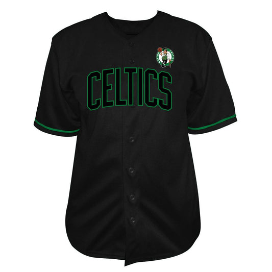 Boston Celtics Fanatics Big & Tall Pop Full-Button Baseball Jersey - Black Official NBA Team Apparel Basketball Fan Gear