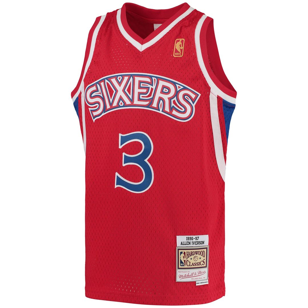 Allen Iverson Philadelphia 76ers Mitchell & Ness Youth 1996/97 Hardwood Classics Swingman Throwback Jersey - Red Official NBA Team Apparel Basketball