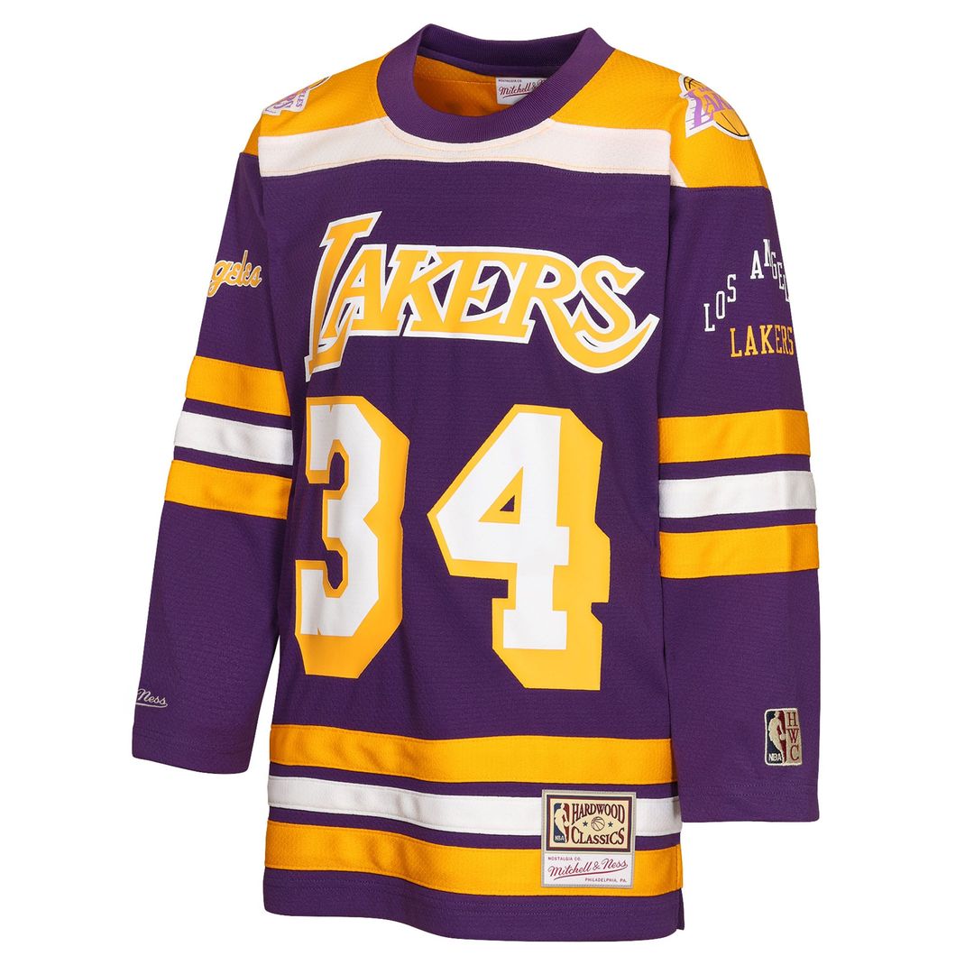 Shaquille O'Neal Los Angeles Lakers Mitchell & Ness Youth Maxxed Out 2.0 Fashion Hockey Jersey - Purple Official NBA Team Apparel Basketball Fan Gear