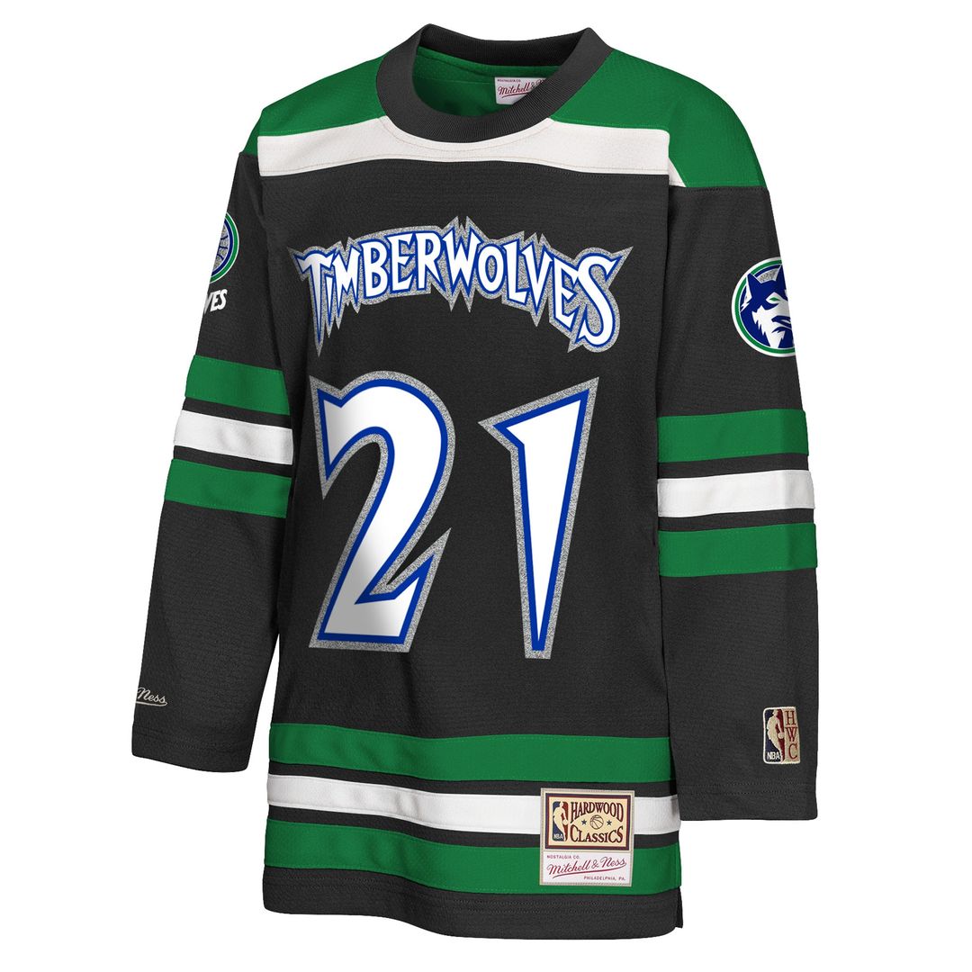 Kevin Garnett Minnesota Timberwolves Mitchell & Ness Youth Maxxed Out 2.0 Fashion Hockey Jersey - Black Official NBA Team Apparel Basketball Fan Gear