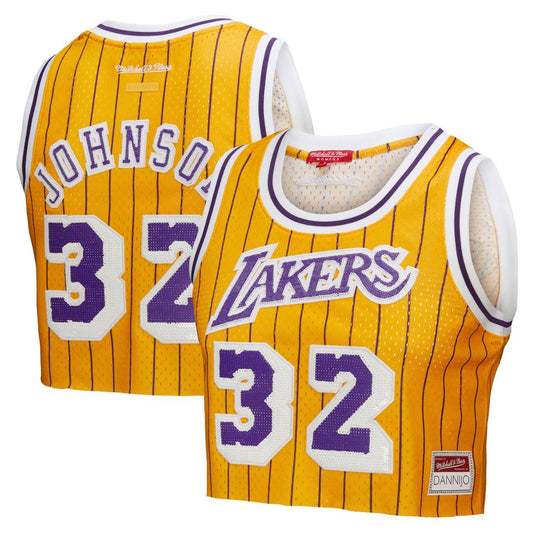 Magic Johnson Los Angeles Lakers Mitchell & Ness x DANNIJO Women's Fashion Cropped Basketball Jersey - Yellow Official NBA Team Apparel Basketball Fan