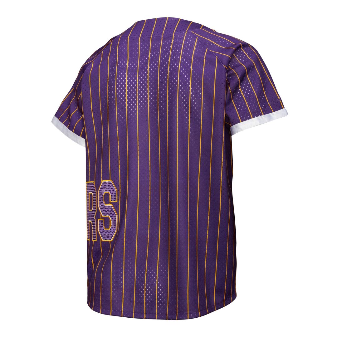 Los Angeles Lakers Mitchell & Ness x DANNIJO Women's Fashion Baseball Jersey - Purple Official NBA Team Apparel Basketball Fan Gear