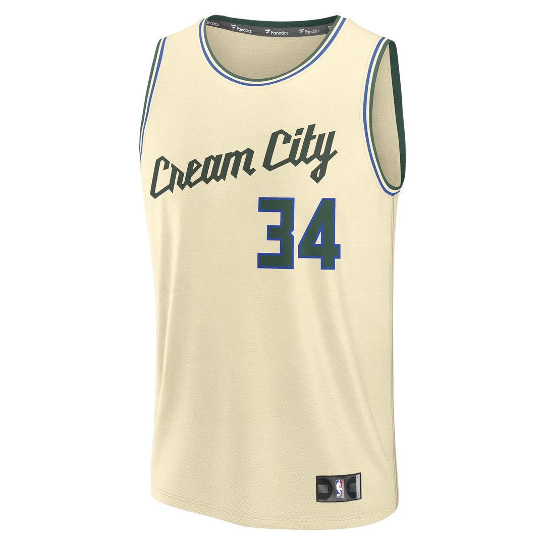 Giannis Antetokounmpo Milwaukee Bucks Fanatics Youth 2025/26 City Edition Fast Break Jersey - Cream Official NBA Team Apparel Basketball Fan Gear