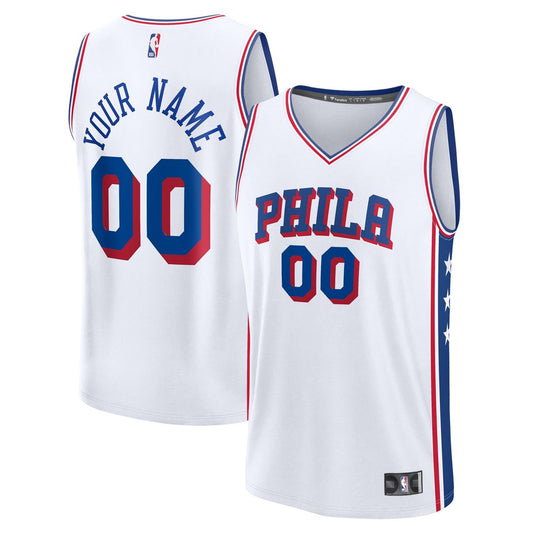 Philadelphia 76ers Fanatics Fast Break Custom Jersey - Association Edition - White Official NBA Team Apparel Basketball Fan Gear