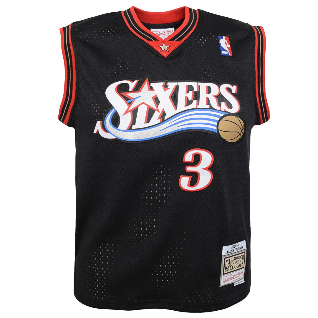 Allen Iverson Philadelphia 76ers Mitchell & Ness Youth 2000-01 Swingman Road Jersey - Black Official NBA Team Apparel Basketball Fan Gear