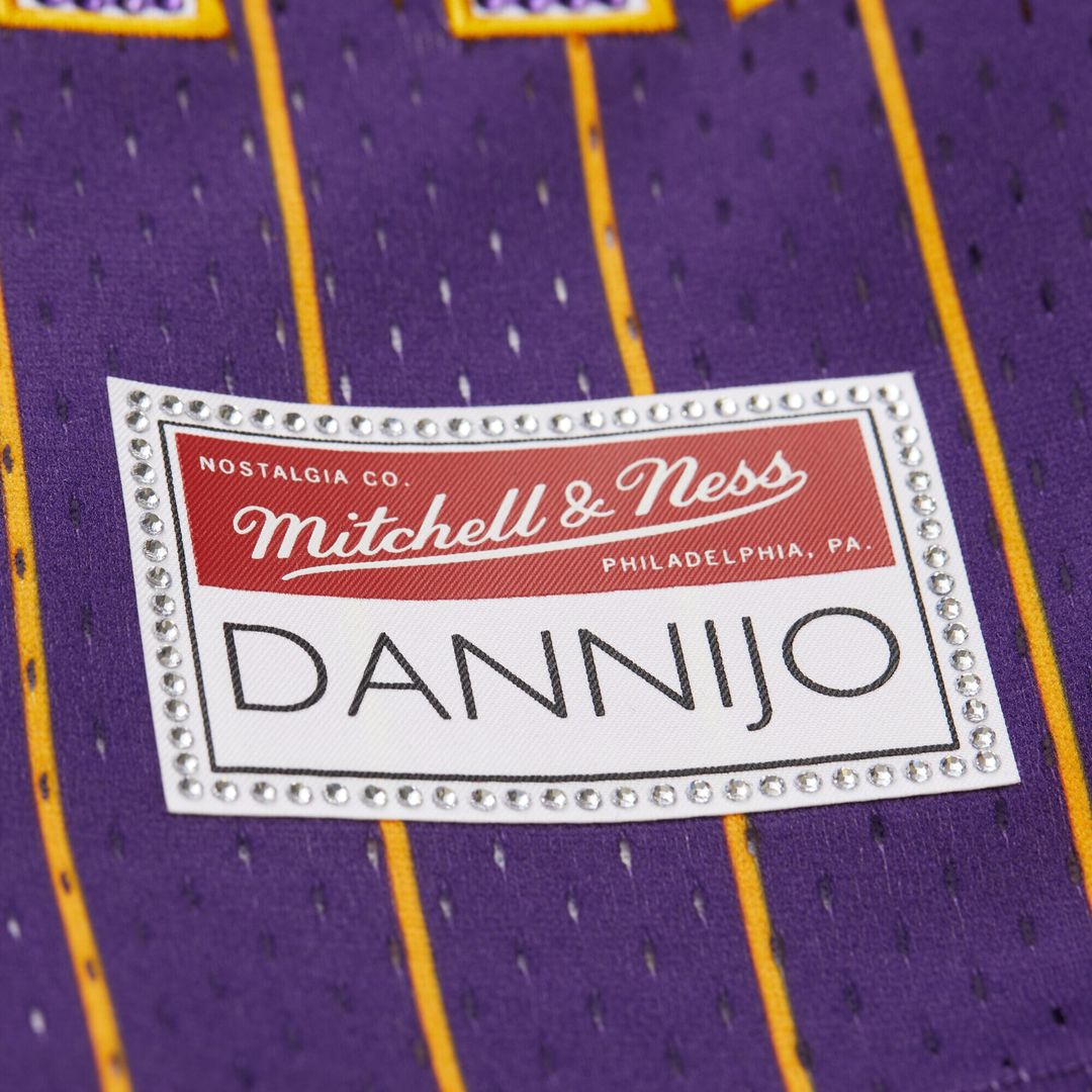 Los Angeles Lakers Mitchell & Ness x DANNIJO Women's Fashion Baseball Jersey - Purple Official NBA Team Apparel Basketball Fan Gear