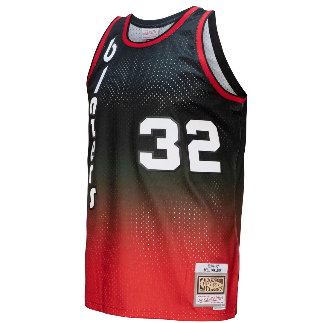Bill Walton Portland Trail Blazers Mitchell & Ness 1976/77 Hardwood Classics Fadeaway Swingman Player Jersey - Red/Black Official NBA Team Apparel Bas