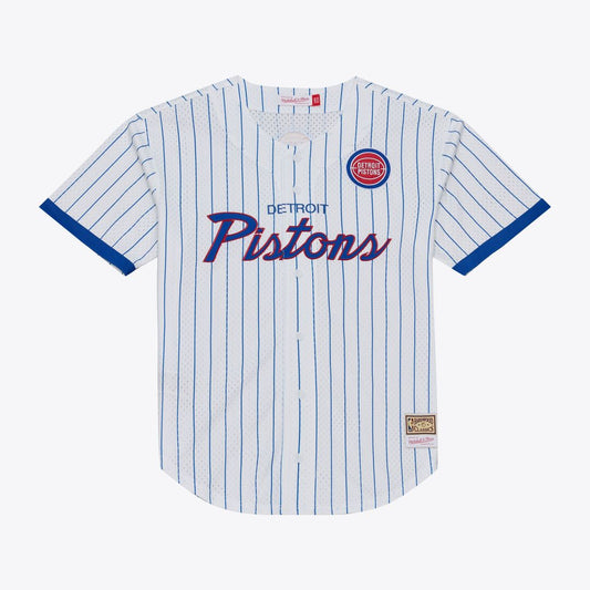 Detroit Pistons Mitchell & Ness Head Coach Pinstripe Mesh Full-Button Baseball Jersey - White Official NBA Team Apparel Basketball Fan Gear