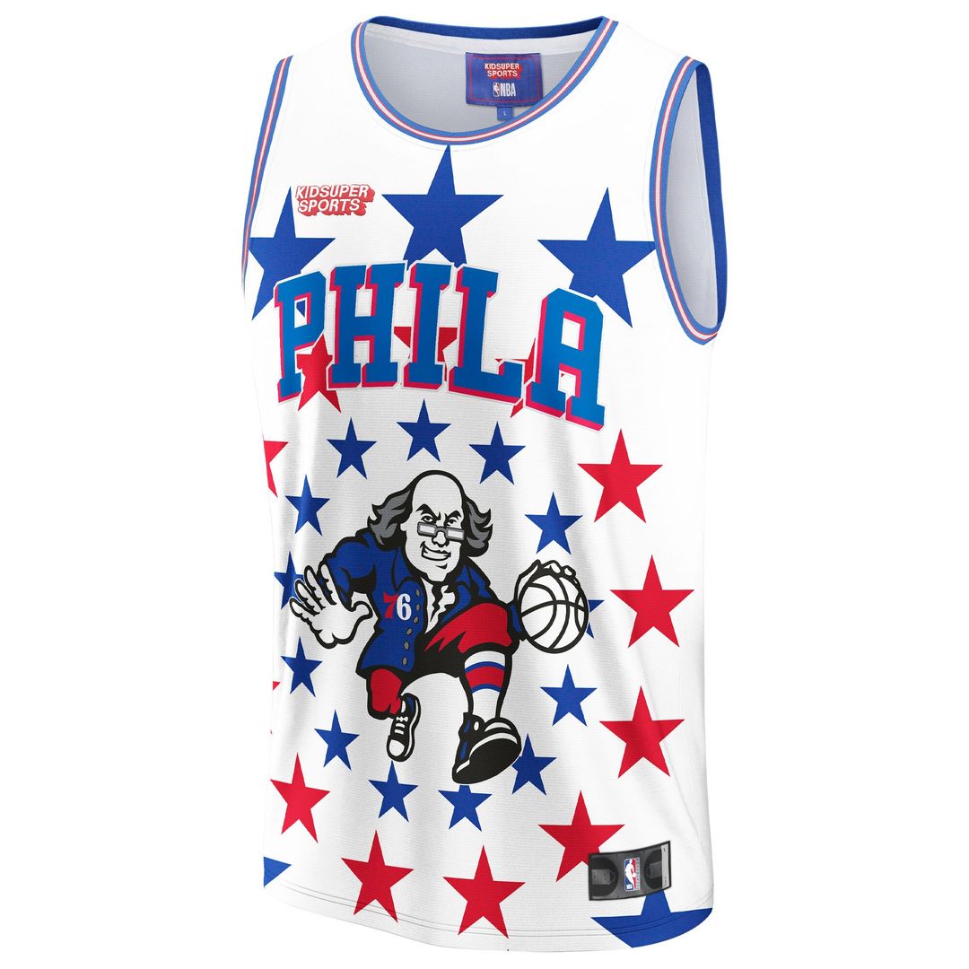 Philadelphia 76ers NBA & KidSuper Studios by Fanatics Unisex Hometown Jersey - White Official NBA Team Apparel Basketball Fan Gear
