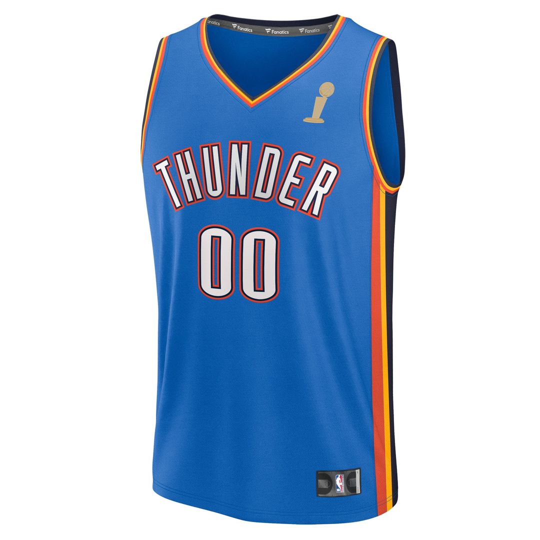 Fanatics Oklahoma City Thunder Youth Blue 2025 NBA Finals Champions Fast Break Replica Custom Jersey - Icon Edition Official NBA Team Apparel Basketba